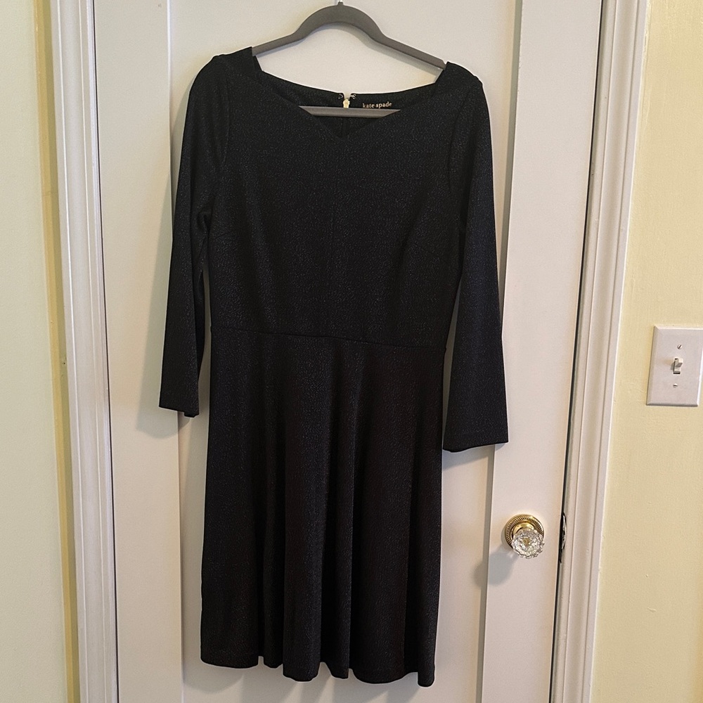 Kate Spade Elegant Black/metallic Long Sleeve Dress